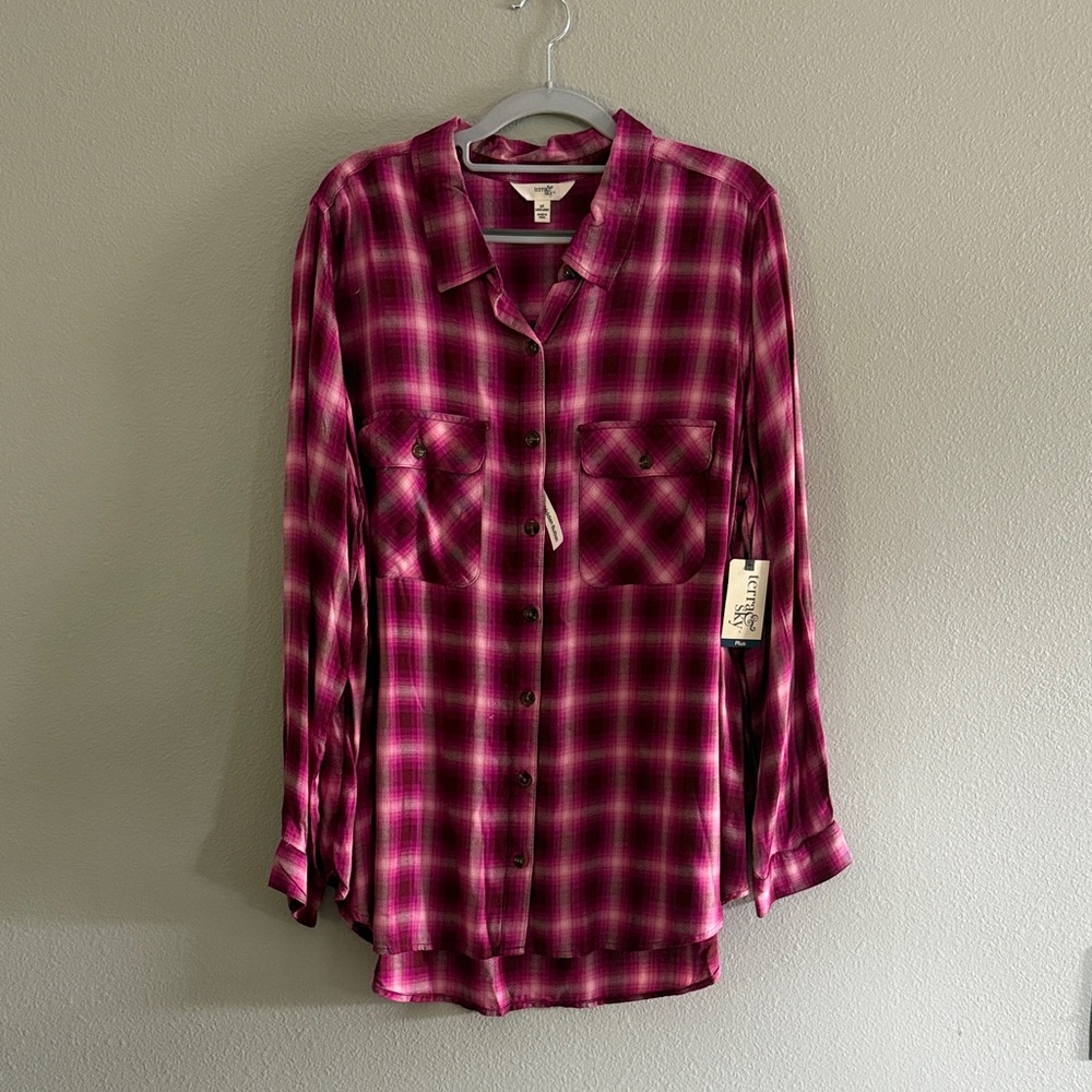 Terra & Sky Pink Plaid Button Down Shirt